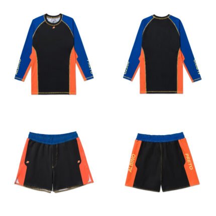 OBY BJJ MMA Set Albino and Preto Herringbone Rash Guard Long Sleeve and Shorts no-gi training set