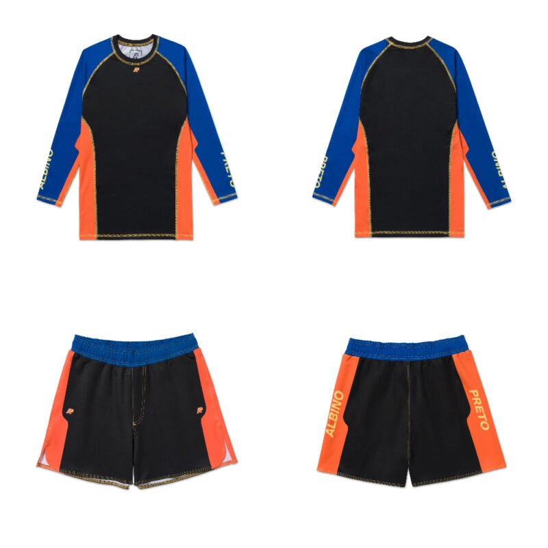 OBY BJJ MMA Set Albino and Preto Herringbone Rash Guard Long Sleeve and Shorts no-gi training set