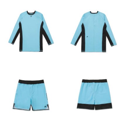 Ocean BJJ MMA Set Albino and Preto Mist Herringbone Rash Guard Long Sleeve and Shorts premium no-gi grappling set