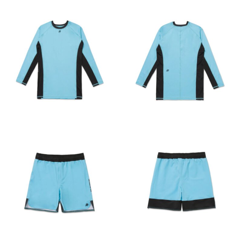 Ocean BJJ MMA Set Albino and Preto Mist Herringbone Rash Guard Long Sleeve and Shorts premium no-gi grappling set