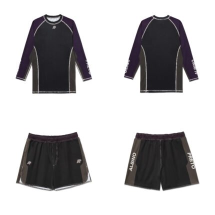POC MMA BJJ Set Albino & Preto rash guard long sleeve and shorts for MMA and Brazilian Jiu-Jitsu training