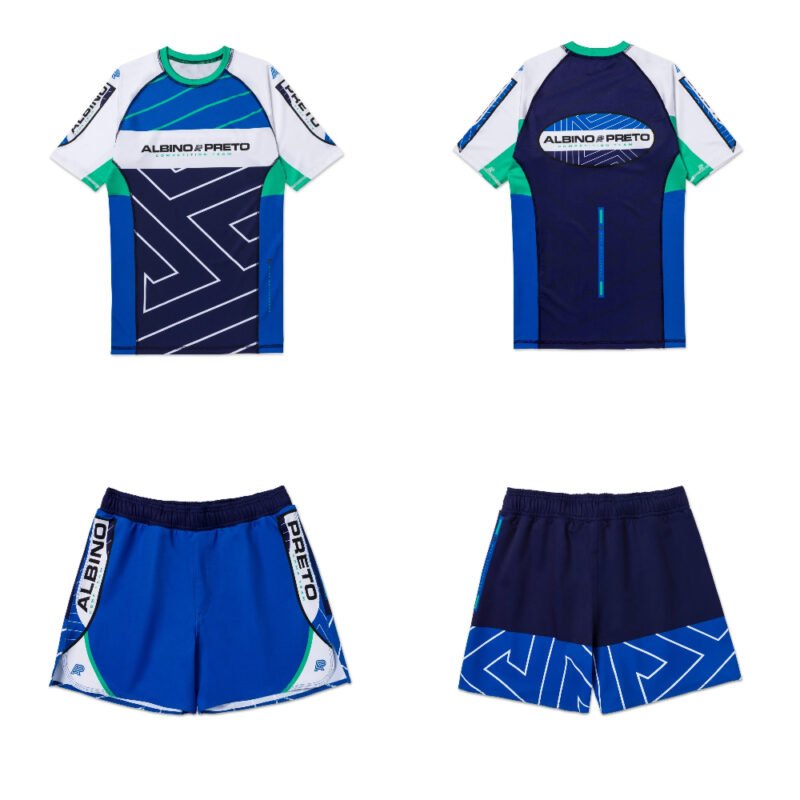 RNG BJJ MMA set Albino and Preto Comp Rash Guard SS and shorts premium training gear