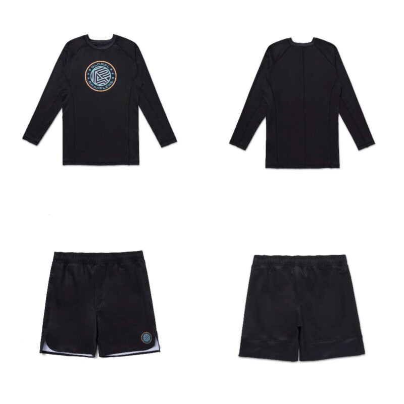 RS MMA BJJ Albino and Preto RS Comp BBBP Rash Guard Long Sleeve and Shorts Set