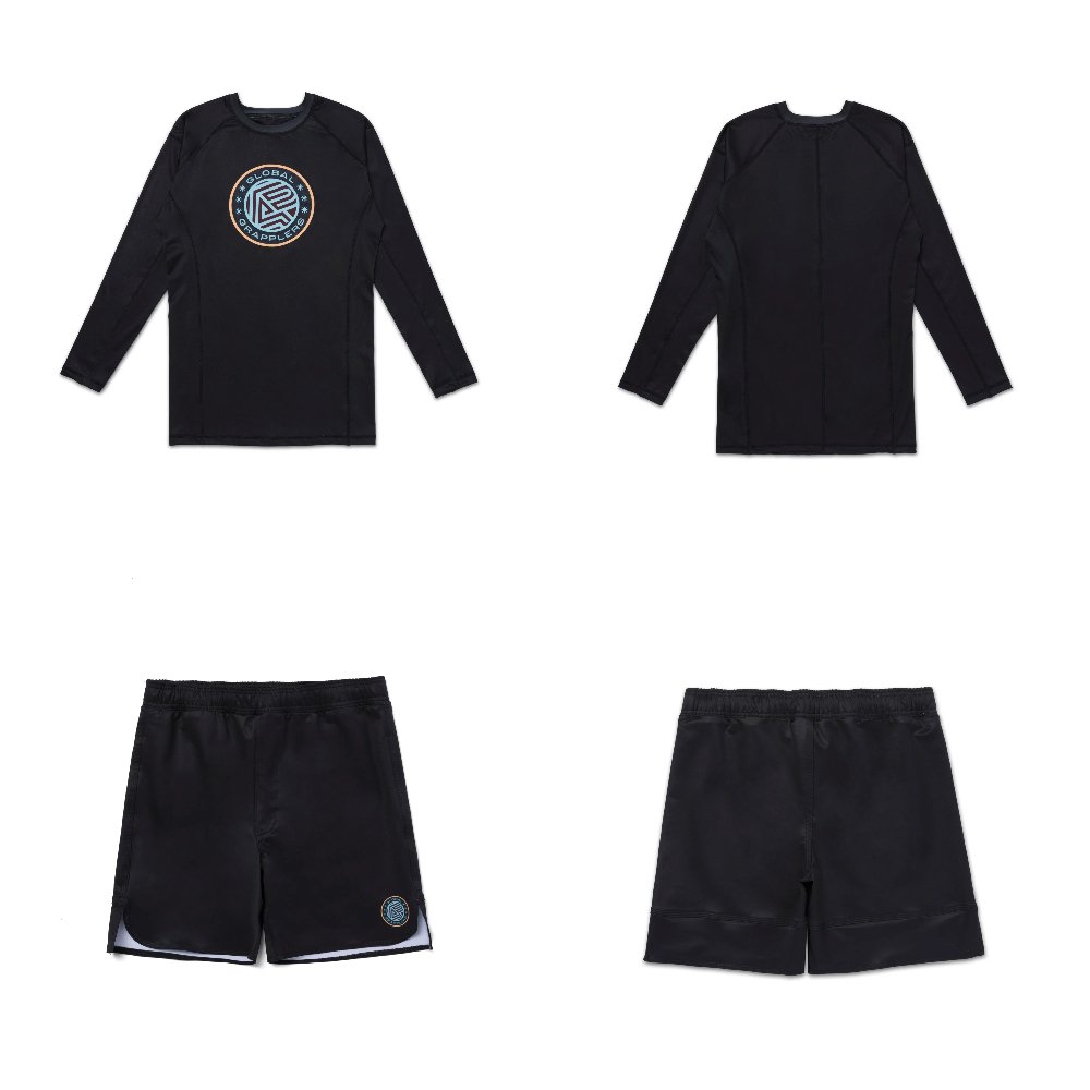 Albino and Preto RS MMA BJJ Comp BBBP Rash Guard LS and Shorts Set RS MMA BJJ Albino and Preto RS Comp BBBP Rash Guard Long Sleeve and Shorts Set