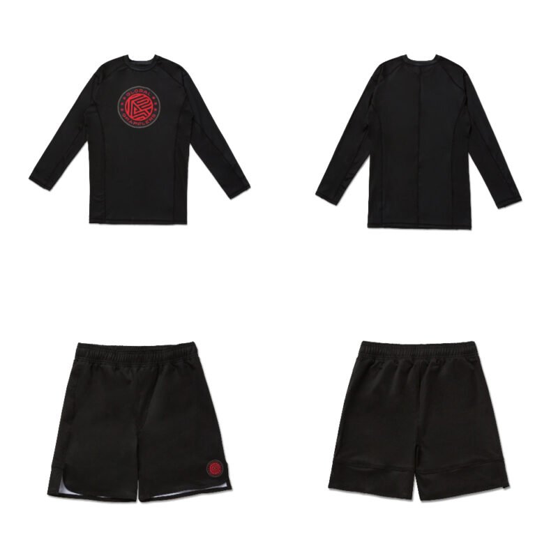 MMA BJJ Set OO Albino and Preto RS Comp rash guard long sleeve and shorts premium No Gi grappling apparel