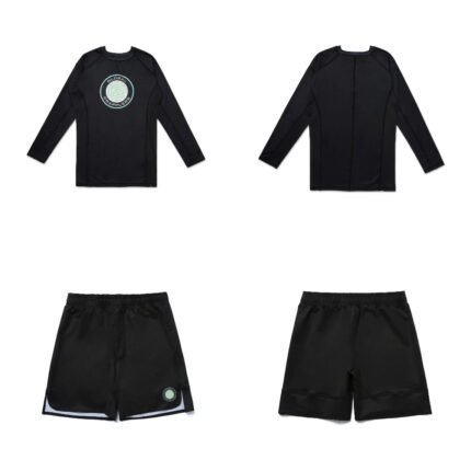 POW MMA BJJ Albino & Preto RS Comp rash guard long sleeve and shorts premium training set