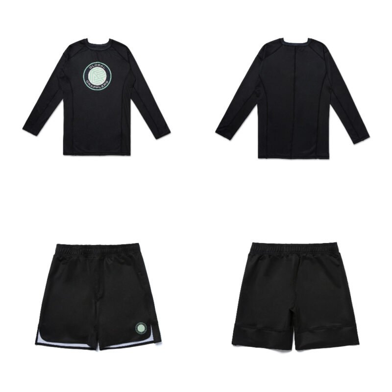 POW MMA BJJ Albino & Preto RS Comp rash guard long sleeve and shorts premium training set