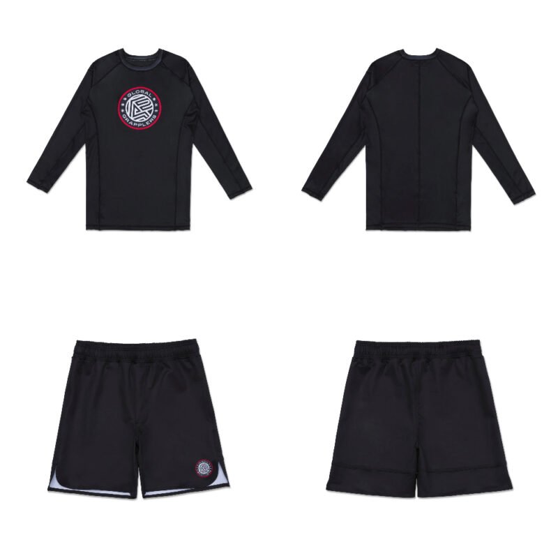 RW BJJ MMA Set Albino and Preto RS Comp Rash Guard LS and Shorts for BJJ MMA and grappling training