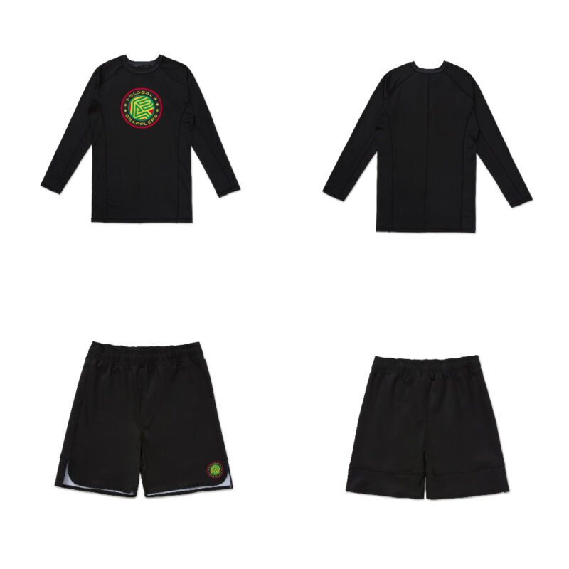 Albino & Preto RS Comp RYGB MMA BJJ Set featuring long sleeve rash guard and grappling shorts for BJJ, MMA, and no-gi training