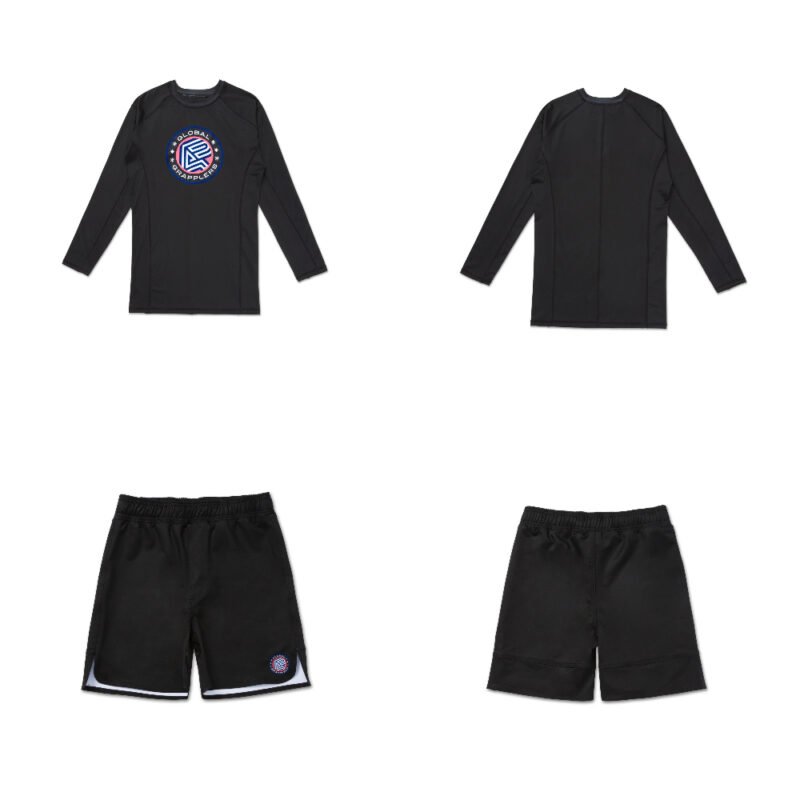 Albino & Preto RS Comp SNW MMA BJJ Set featuring long sleeve rash guard and fight shorts for BJJ, MMA, grappling, and no-gi training
