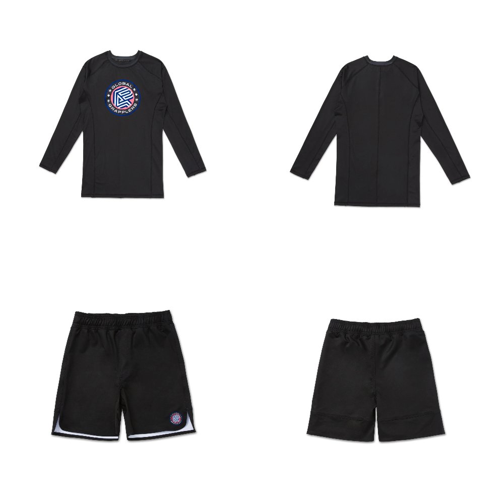 Albino & Preto RS Comp SNW MMA BJJ Set Rash Guard LS and Shorts Albino & Preto RS Comp SNW MMA BJJ Set featuring long sleeve rash guard and fight shorts for BJJ, MMA, grappling, and no-gi training