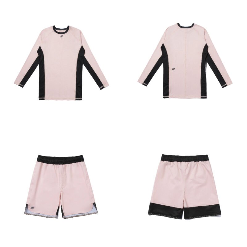 Stucco MMA BJJ set Albino and Preto Herringbone Classic long sleeve rash guard and grappling shorts premium training gear