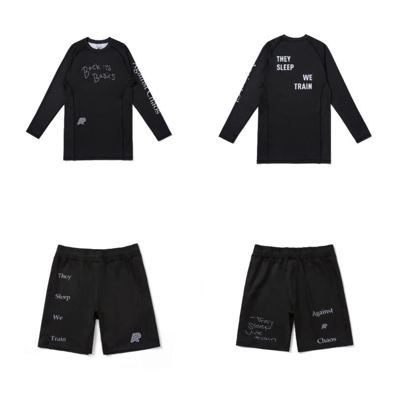 TSWT MMA BJJ Set Albino and Preto long sleeve rash guard and shorts premium MMA and BJJ no-gi training gear