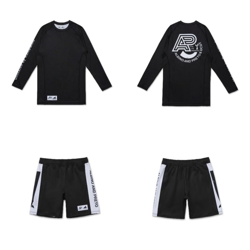 Albino and Preto x DCDT MMA BJJ Set Rash Guard LS and Shorts adult no gi grappling training set