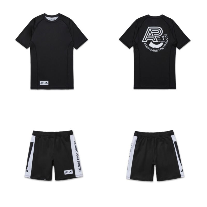 Albino and Preto x MMA BJJ Set DCDT Set Rash Guard SS and Shorts adult No-Gi MMA training gear