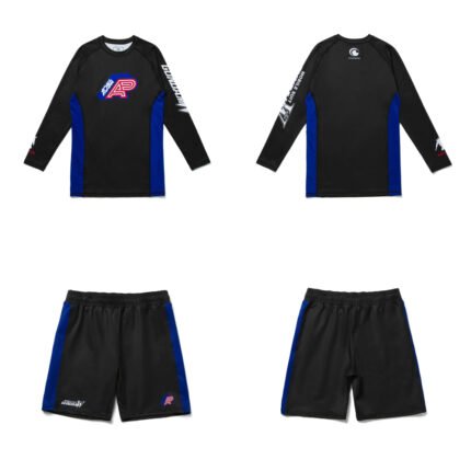Gundam Wing BJJ MMA set Albino and Preto long sleeve rash guard and shorts premium Brazilian Jiu-Jitsu MMA training gear anime design