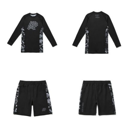 Mike Gigliotti MMA BJJ Set Albino and Preto long sleeve rash guard and grappling shorts for MMA BJJ no gi training