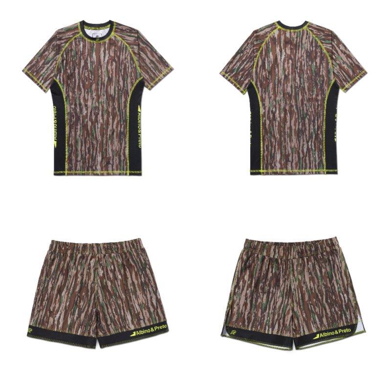 Realtree MMA BJJ Set Albino and Preto original camo short sleeve rash guard and shorts for MMA BJJ no-gi grappling training