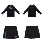 Saucony MMA BJJ set Albino and Preto long sleeve rash guard and shorts for MMA BJJ no-gi grappling training performance fightwear