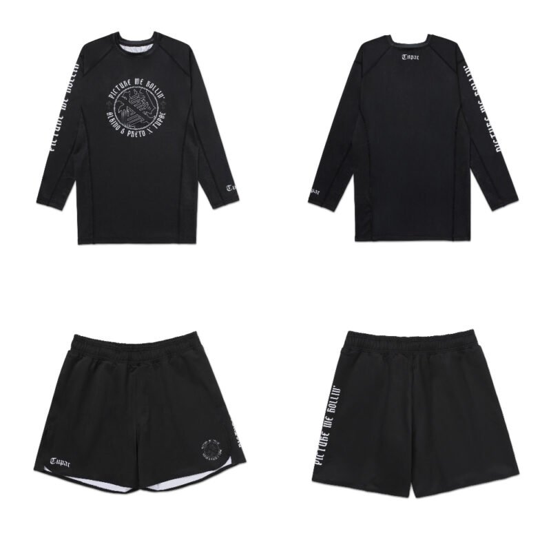 BJJ Tupac MMA Albino and Preto x Tupac Rash Guard LS and Shorts limited edition no gi grappling training set