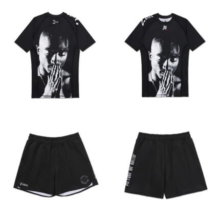Tupac BJJ MMA Albino and Preto x Tupac Rash Guard SS and Shorts limited edition no gi grappling set