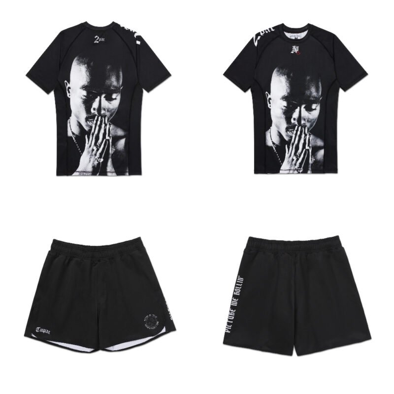 Tupac BJJ MMA Albino and Preto x Tupac Rash Guard SS and Shorts limited edition no gi grappling set