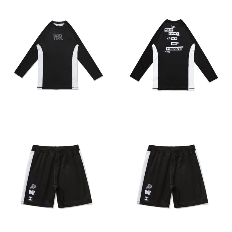 WAR BJJ MMA set Albino and Preto x WAR rash guard long sleeve and shorts no gi training gear