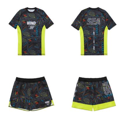 Wind Sea MMA BJJ set Albino and Preto x Wind and Sea rash guard short sleeve and shorts no-gi training gear