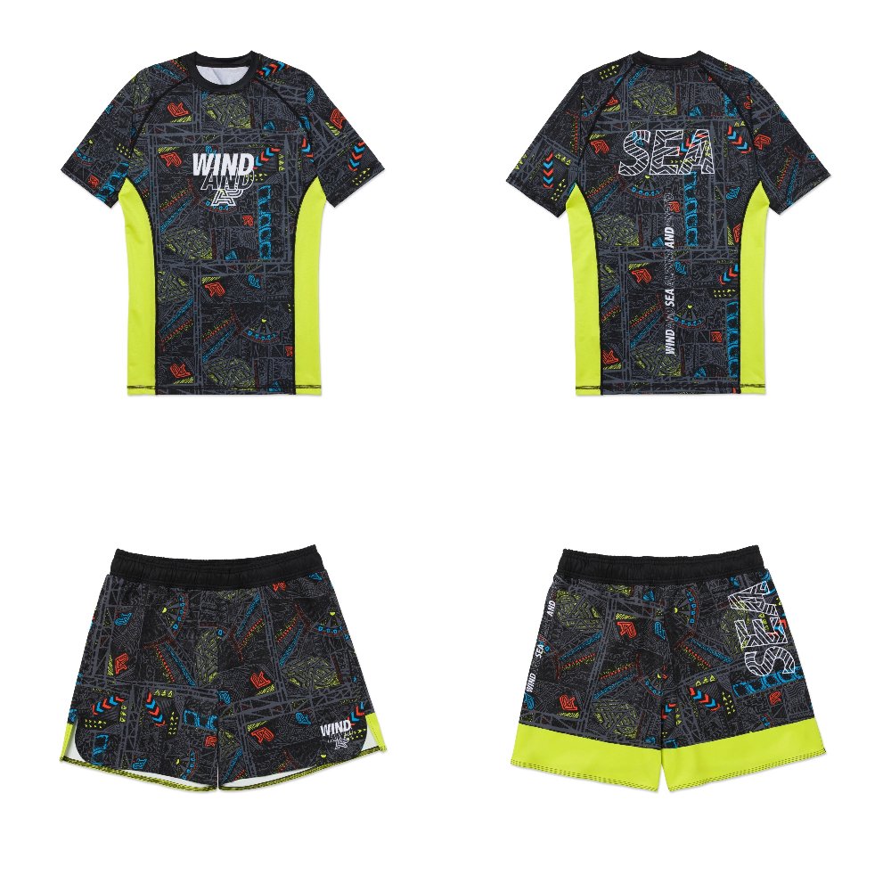 Albino and Preto x Wind and Sea MMA BJJ Rash Guard SS & Shorts Set Wind Sea MMA BJJ set Albino and Preto x Wind and Sea rash guard short sleeve and shorts no-gi training gear