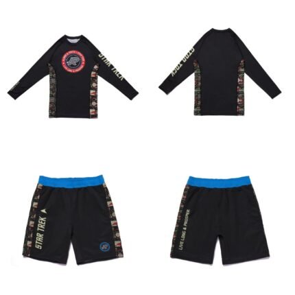 Star Trek BJJ MMA Rash Guard LS Albino and Preto Batch #100 long sleeve compression rash guard for BJJ and MMA training performance