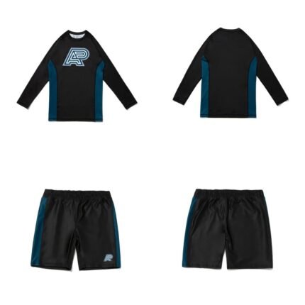 BJJ Classic MMA Albino and Preto Batch #106 Tri-Color Herringbone rash guard long sleeve and shorts premium grappling set