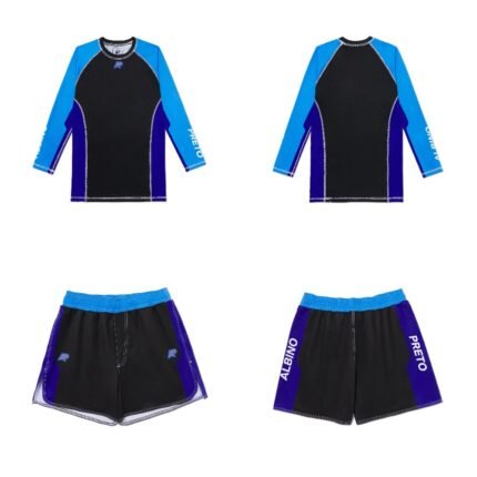 BJJ MMA BBBW Albino and Preto Herringbone Classic Rash Guard LS and Shorts Set