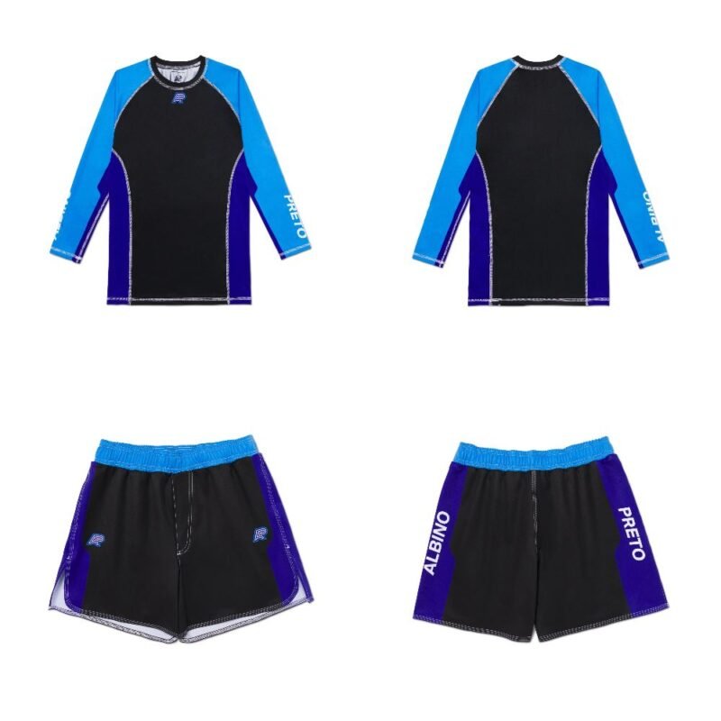 BJJ MMA BBBW Albino and Preto Herringbone Classic Rash Guard LS and Shorts Set