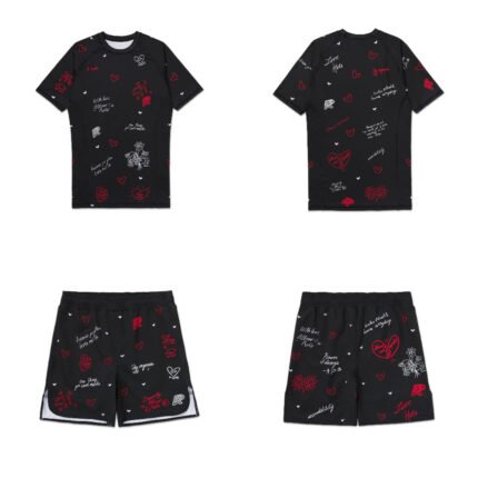 MMA BJJ Love & Hate 2 rash guard short sleeve and fight shorts set black Albino & Preto premium training gear
