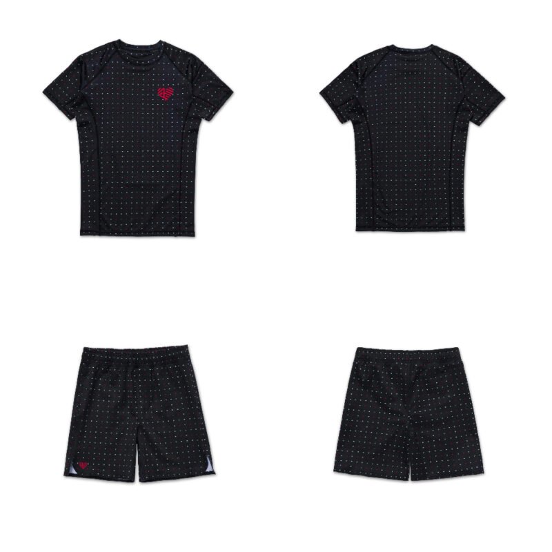 Love & Hate BJJ MMA rash guard short sleeve and shorts set black Albino & Preto premium grappling and MMA training gear