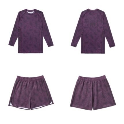 Albino Preto gear Needles paisley long sleeve rashguard and shorts set for No Gi BJJ and MMA grappling