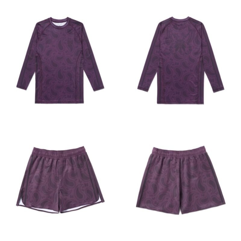 Albino Preto gear Needles paisley long sleeve rashguard and shorts set for No Gi BJJ and MMA grappling