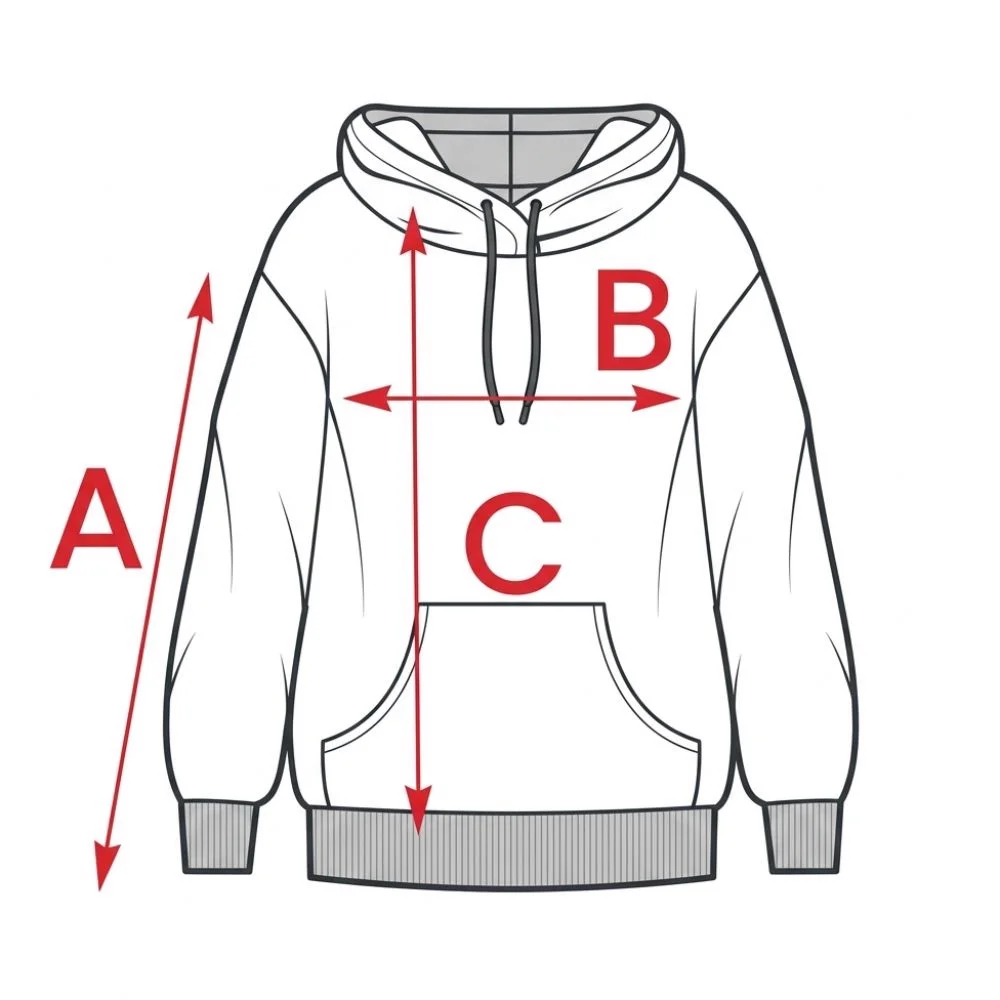 Hoodie size chart measurements diagram
