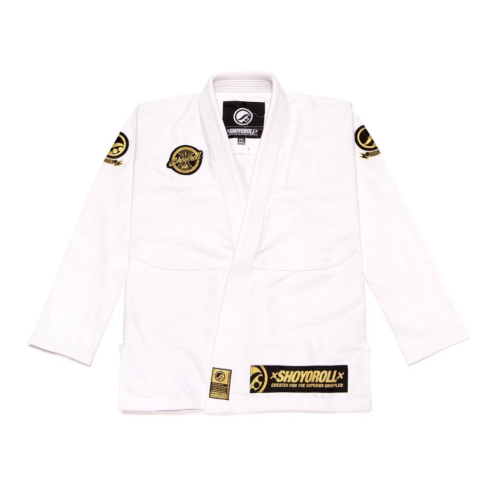 shoyoroll-metallic-gold-white-gi-1.jpg Shoyoroll Classic Gold & White BJJ Gi - Image 1