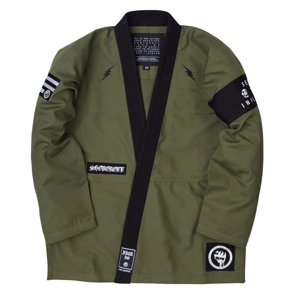 shoyoroll-white-flag-olive-gi-1.jpg Shoyoroll Flag White & Olive BJJ Gi for Training & Competition - Image 1